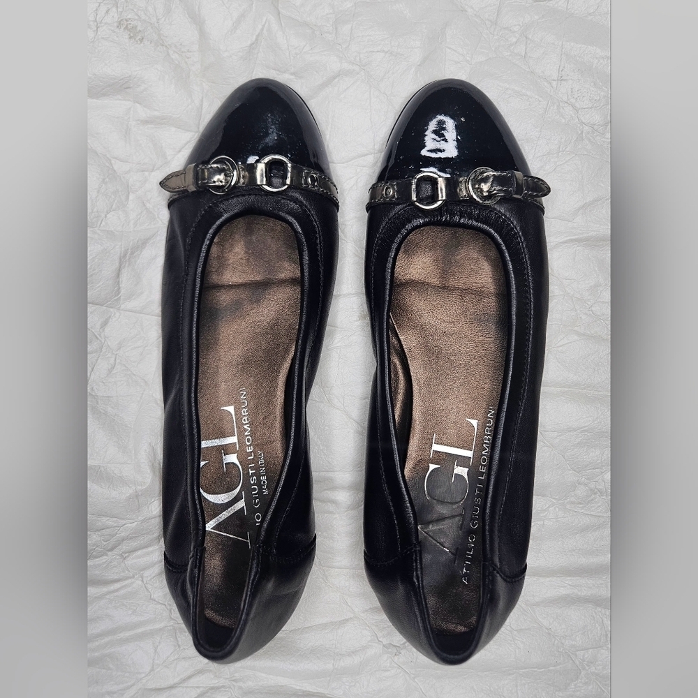 🩷AGL Attilio Giusti Leombruni Women’s Black Leather Ballet Flats - Size 38.5💜